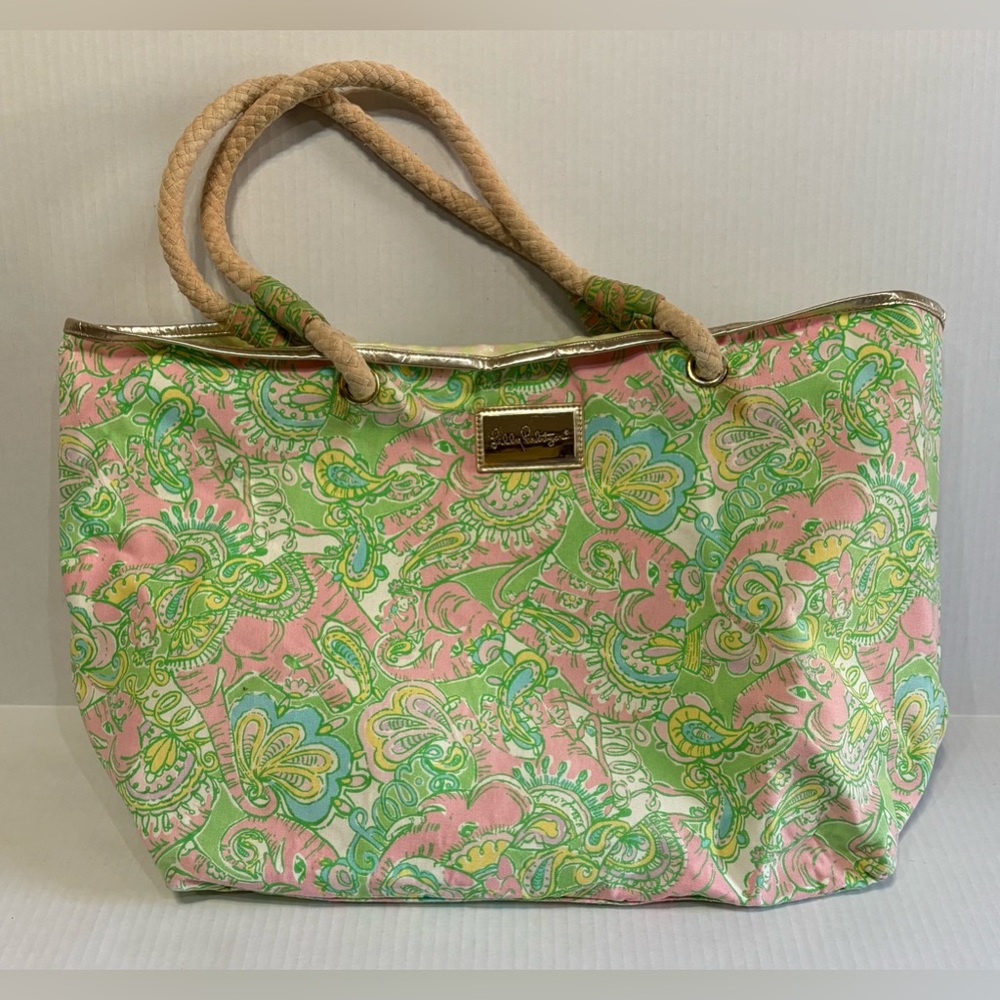 Lilly Pulitzer Mini Chin Chin Shoreline Tote Beach Bag Purse Elephants Butterfly